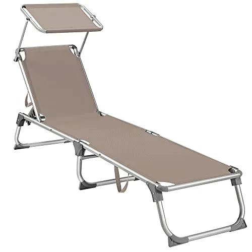 SONGMICS klappbare Sonnenliege, 193 x 55 x 31 cm, max. 150 kg, mit Sonnenschutz, taupe