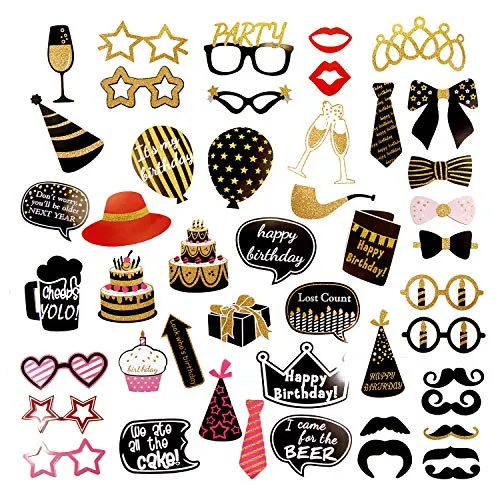 Oblique Unique® Geburtstag Party Feier Foto Props Foto Booth Fotorequisiten mit 47 Teilen - Brillen Bärte Torten Ballons Fliegen UVM.