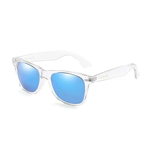 Long Keeper Polarisierte Sonnenbrille Unisex Transparente Vintage Sonnenbrille für Damen & Herren Mit UV-Schutz(Transparentes Blau)