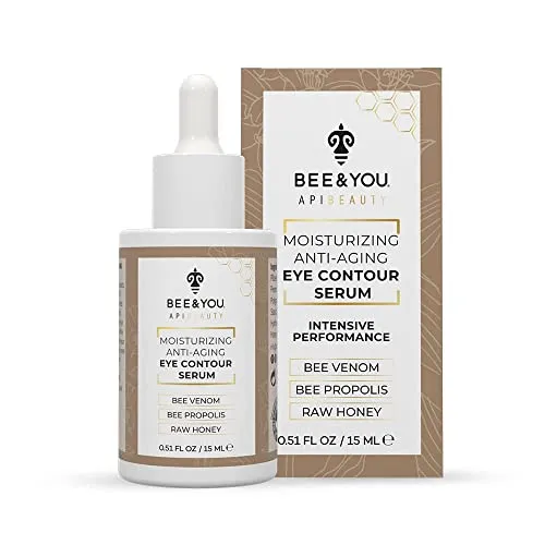Bee and You Anti-Aging Natural Eye Contour Serum for Puffy Eyes, Dark Circles, Eye Bags, Crows Feet, Wrinkles, Reduces Wrinkles, Saggy Skin, Puffy Eyes with Bee Venom + Hyaluronsäure, 0,51 oz