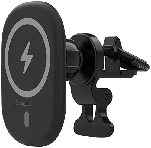 Callstel Halter mit MagSafe: Kfz-Smartphone-Halterung & Ladegerät, MagSafe- und Qi-kompatibel, 15 W (Autohalterung mit, kompatible Ladehalterung, Handyhalterung Auto)