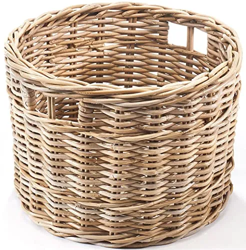 Kobolo Rattankorb Aufbewahrungskorb rund Kubu grau groß in braun von Kobolo