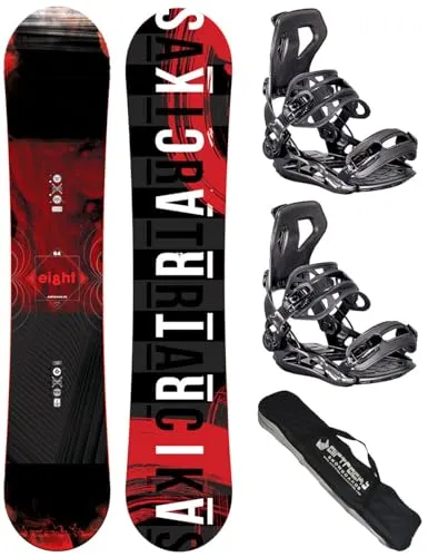 Airtracks Herren Snowboard Set Freeride Freestyle - Eight Hybrid Rocker Wide Snowboard 164 - Softbindung Master L - SB Bag