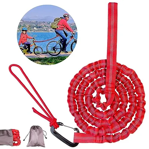 Fahrrad Abschleppseil, Abschleppgurt Elastisch, Tragfähigkeit 500 lbs, Elastisch Recovery Tow Strap für Fahrrad MTB Oder Mountainbike Rot