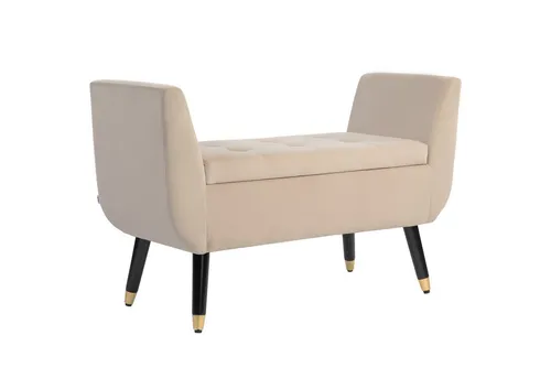 furnicato Polsterbank mit Stauraum, 107x42x65 cm, Beige - Elegante Polsterbank mit Stauraum, ideal für Eingangsbereich oder Wohnzimmer. Das samtartige Polyestergewebe und die goldfarbenen Beine verleihen einen glamourösen Vintage-Look. Praktisch und stilvoll zugleich!