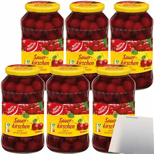 Gut&Günstig Sauerkirschen leicht gezuckert, 6er Pack - Leckere entsteinte Sauerkirschen in leicht gezuckerter Variante, perfekt für Desserts oder als Snack, 6 Gläser à 680g im praktischen Pack.
