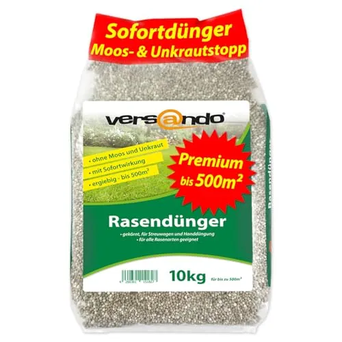 versando 10kg Rasendünger Frühjahr bis 500m² - Premium Rasendünger mit Sofortwirkung für gesunden, sattgrünen Rasen. Ideal zur Moos- und Unkrautverdrängung, unterstützt die Rasenerholung nach Winterbelastung.