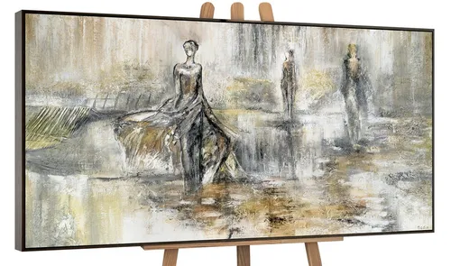 YS-Art Gemälde Modenschau, Menschen, Leinwand Bild Handgemalt Frauen im Kleid Braun Abstrakt