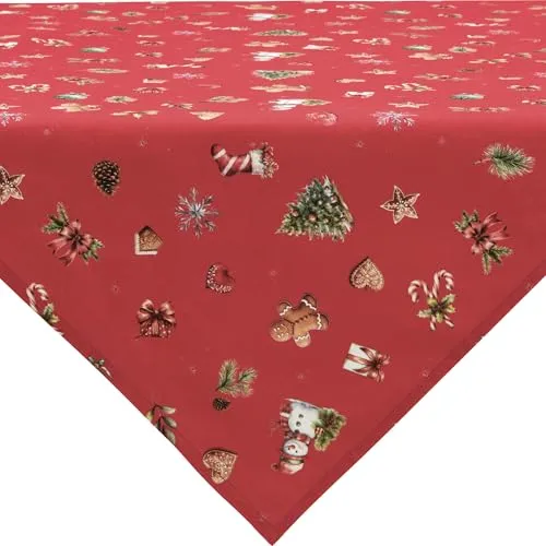 Erwin Müller Mitteldecke Noel rot-bunt Größe 85x85 cm, Weihnachten, Canvas-Gewebe, Schneeflocke, Plätzchen - robuste Qualität, strapazierstark