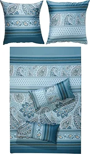 Erwin Müller Bettwäsche Mako-Satin blau, 155x200 cm - Bettwäsche-Set aus 100% Baumwolle, mit elegantem Paisley Design und praktischem Marken-Reißverschluss, ideal für einen erholsamen Schlaf.