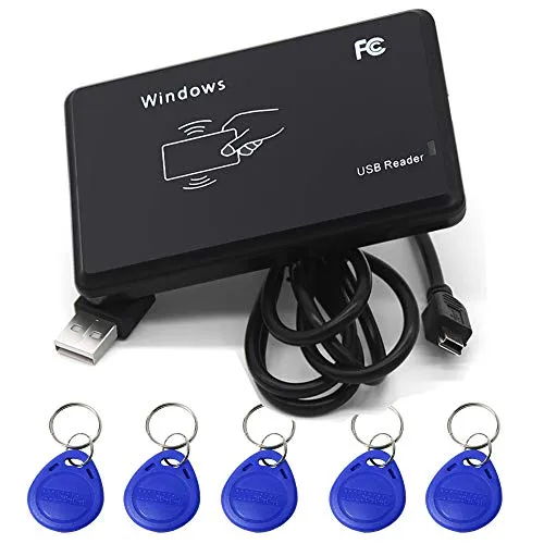 AMAO 125KHz RFID Reader ID Kartenlesegerät Berührungslose 14443A Kartenleser Card Reader mit USB Schnittstelle + 5pcs EM4100 / TK4100 Key fobs