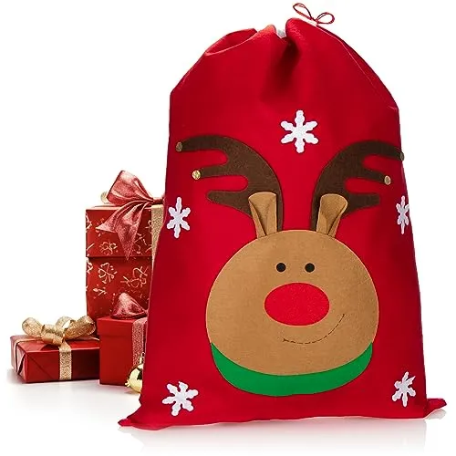 com-four® XL Geschenksack mit Rentier-Motiv - Nikolausbeutel für Weihnachten zum Befüllen - Weihnachtssack - Gabenbeutel für Weihnachtsmannkostüm und X-Mas-Dekoration