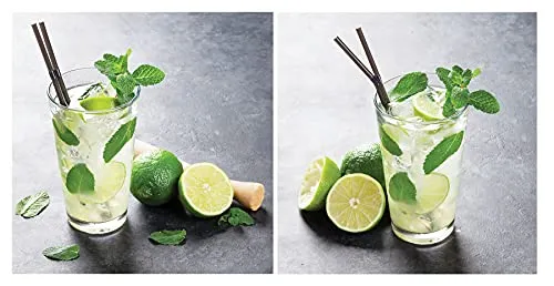 levandeo 2er Set Glasbild 30x30cm Wandbild Glas Cocktail Mojito Limetten Küche Deko Wanddeko Cocktailbar Küchendeko Küchenbild