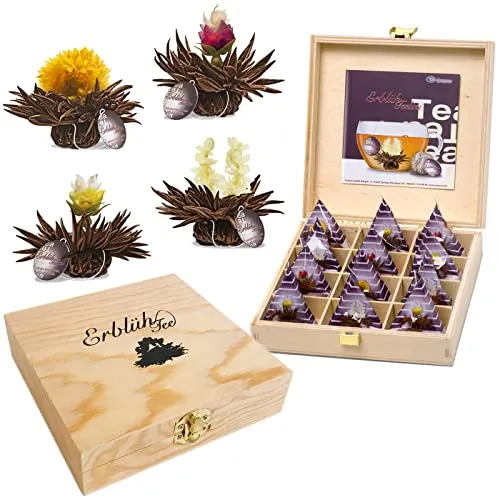 Creano Geschenkset Teelini Teeblumen im Tassenformat - Tees - Hochwertiges Geschenkset mit 4 Sorten schwarzem Tee in Form von Teeblumen, ideal für Teeliebhaber und besondere Anlässe.