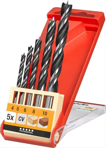 KWB Holzspiralbohrersatz in Kassette CV-Stahl 2-Fasen Spiralform - Bohrer-Bits, präzise 2-Fasen Spiralform für saubere Bohrlöcher in Holz, ideal für Heimwerker und Profis.