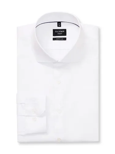 OLYMP Langarmhemd No 6 Royal-Kentkragen, super slim - Businesshemd in unifarben Weiß, aus 97% Baumwolle für hohen Tragekomfort, ideal für einen eleganten Auftritt im Büro.