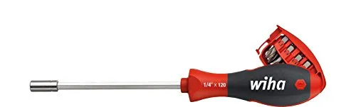 Wiha Schraubendreher mit Bit Set Magazin magnetisch Bithalter Schlitz, Phillips mit 8 Bits, 1/4