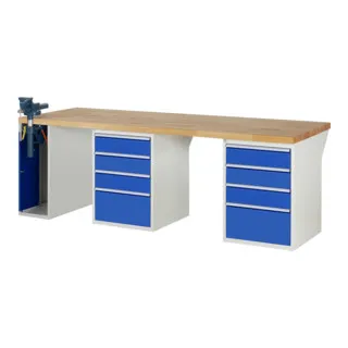 Rau Werkbank 7510A9 mit 8 Schubladen - Robuste Werkbank mit einer Größe von 2500x900x840mm, ideal für die Werkstatt. Praktische Schubladen bieten viel Stauraum für Werkzeuge und Zubehör.