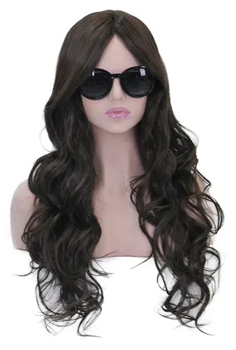 Lang Gewellte Perücke für Frauen in Dunkelbraun - Elegante, handgebundene Perücke mit 50 cm Länge, ideal für jeden Anlass. Der C-Part und die Dread Falls verleihen einen einzigartigen Look. Perfekt für stilvolle Frauen!