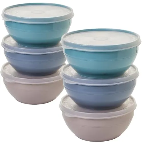 Centi Aufbewahrungsschüssel Vorratsdosen 0,9 L – 6er-Set, bunt und mikrowellengeeignet - Frischhaltedosen 0,9 L im 6er-Set, ideal für Meal Prep und zum Aufbewahren von Lebensmitteln. Lebensmittelechter Kunststoff, gefrier- und spülmaschinenfest, mit transparenten Deckeln für einfache Übersicht.