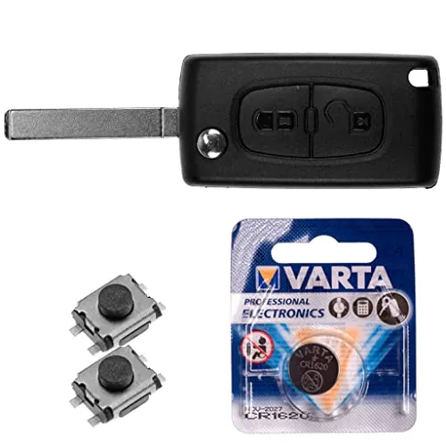 Repair Reparatur Satz Autoschlüssel Funk Fernbedienung Austausch Gehäuse mit 2 Tasten + VA2 Rohling + Batterie kompatibel mit Peugeot 407 Partner Citroen C2 C3 Berlingo