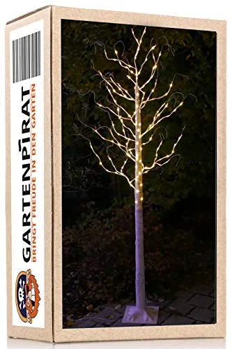 Gartenpirat LED-Baum Birke 210 cm mit 180 warmweißen LEDs Timer-Funktion Lichterbaum für Innen & Außen