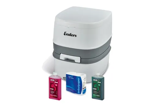 Enders® Campingtoilette Supreme Green Set - Toiletten Set für umweltbewusste Camper: Inklusive 1L RINSE, 1L GREEN und 4 Rollen selbstauflösendes Toilettenpapier – alles für eine hygienische Nutzung unterwegs.