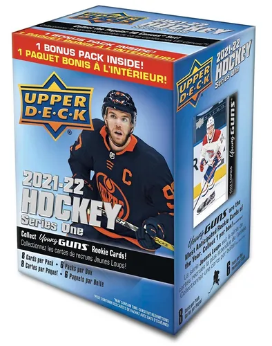 Upper Deck 2021/22 Series 1 Hockey Blaster Box NHL - Filme: Factory Sealed Blaster Box mit 6 Packs und 8 Karten pro Pack. Entdecken Sie die begehrten Young Guns Rookie Cards für Sammler!