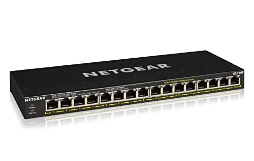 Netgear GS316P - 16-Port Gigabit PoE Switch mit 115W, lüfterlos und ideal für geräuschempfindliche Umgebungen