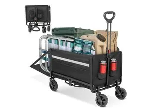 HOMECALL Faltbarer Bollerwagen mit Regenabdeckung in schwarz von HOMECALL