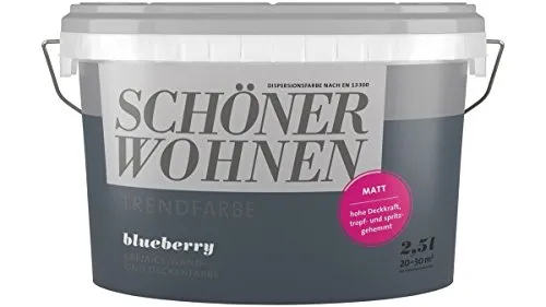 Schöner Wohnen Trendfarbe matt 2,5 L - Blueberry - Hochdeckende, matte Innendispersionsfarbe für Neu- und Renovierungsanstriche, ideal gegen Abriebspuren und Glanzstellen dank Touch Protect-Ausstattung.