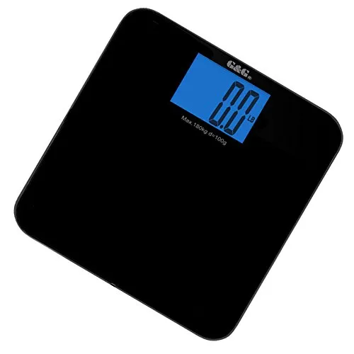 G&G A7B 180kg DESIGN Digitalwaage Personenwaage AAA Batteriebetrieb GLAS Scale (Schwarz)