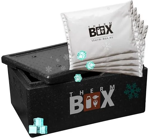 THERM BOX Profi Styroporbox Gastro GN mit 5X Kühlakku für Kühlbox 40L Innen: 54x34x21,5cm Transportbox Wiederverwendbar