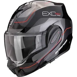 Scorpion EXO-Tech Evo Pro Commuta Modularhelm - Schwarz/Silber/Rot - XS - Motorradhelm mit Dual-Homologation P/J, Pinlock-Vorbereitung und integriertem Sonnenvisier für beste Sicht und Komfort bei jeder Fahrt.