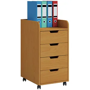VCM Rollcontainer Konal Maxi 913236, Buche mit 4 Schüben - Praktischer Rollcontainer aus robustem Holz mit 4 Schubladen und Ablagefach, ideal für zusätzlichen Stauraum im Büro oder Home Office.