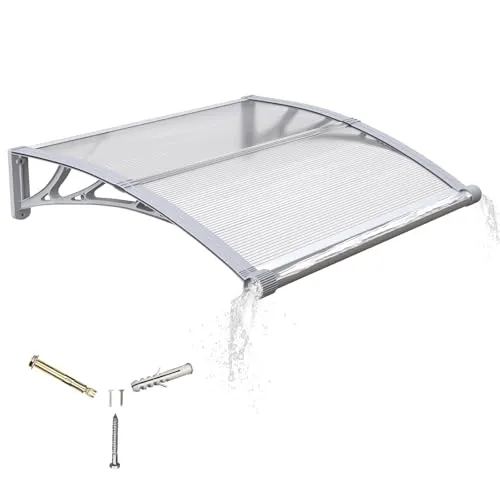 Vordach für Haustür, 120x100cm Fenstervordach mit separater Entwässerung, Polycarbonat Pultvordach Überdachung für UV-, Regen- und Schneeschutz – Ideal für Veranda