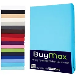 Buymax Spannbettlaken StyleHeim Jersey aus 100% Baumwolle, Jersey, Gummizug: Rundumgummi, Pflegeleicht und Atmungsaktiv in Verschiedenen Farben und Größen blau 90 cm x 200 cm