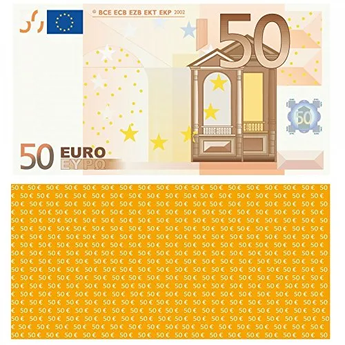 Stück Premium 50 Euro Spielgeld Format 102 x 56 mm Geld Banknoten Geldschein Money EUR Größe entspricht 75% des Originals der Eurobanknoten Deutschlands 100