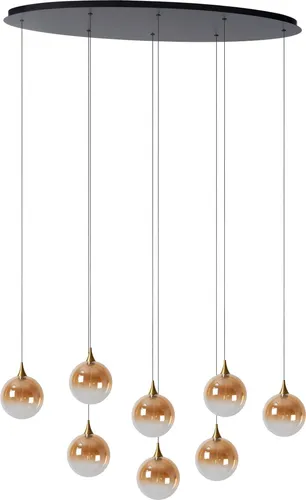 Moderne LED Pendelleuchte aus Metall und Rauchglas in Schwarz mit Bernstein Kugelschirm - Elegante Pendelleuchte mit höhenverstellbarem Design. Ideal für stilvolle Beleuchtung in Esszimmer und Wohnzimmer. Inklusive energiesparenden LED-Leuchtmitteln für ein warmweißes Licht.