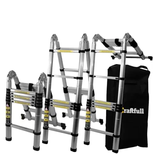 𝐂𝐑𝐀𝐅𝐓𝐅𝐔𝐋𝐋 Teleskopleiter CF-102A - 3 Jahre Garantie - Teleskopleiter aus eloxiertem Aluminium, bis zu 150 kg belastbar, mit Sicherheits-Rasterverschlüssen für stabilen Stand. Ideal für Malerarbeiten und Haushalt, kompakt zusammenfaltbar.