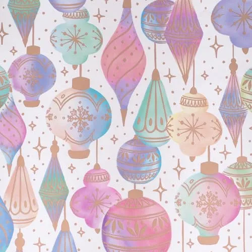 Weihnachtsgeschenkpapier 70cm x 2m Rolle Christbaumkugeln - Geschenkpapier mit Motiv für Weihnachten - Geschenkpapierrolle mit Weihnachtsmotiv - Weihnachtspapier neutral Weiß Bunt pastell