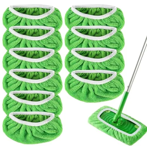 Mehrweg Flachmopptuch, 10 Stück Grün Trockene Bodentücher, Mikrofaser | Bodentücher Tücher Set, Tücher Wiederverwendbare für Sweeper Mop die Reinigung von Hartböden, Holzböden
