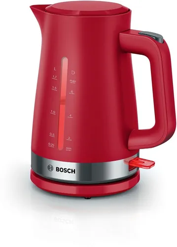 BOSCH TWK4M224 Wasserkocher, Deep Red - Ergonomisches Design - Wasserkocher mit Tassenanzeige für energieeffizientes Kochen. Edelstahl-Oberflächen und Innenbeleuchtung bieten nicht nur Stil, sondern auch Komfort.