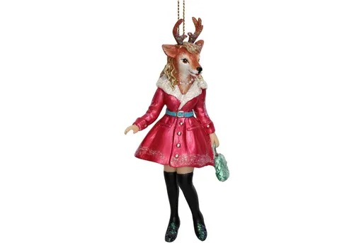 HD Collection Christbaumschmuck, Christbaumschmuck 12,7cm Keramik Hirsch Lady Figur Pink