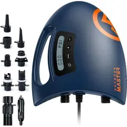 Outdoor Master Akku-Luftpumpe The Shark - Elektrische SUP Pumpe - Wassersportpumpen mit 20 PSI, aktives Kühlsystem und 5 Ventil-Adaptern für schnelles Aufpumpen von bis zu 3 SUP Boards nacheinander.