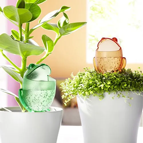 Scheurich Wasserspender Froggy M | 1x Grün | 140 ml Füllmenge | Bewässerungskugel klein mit Ton Fuß | Wasserspender Pflanzen und Blumen Terrakotta Stiel