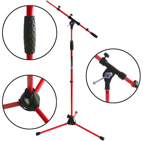 KEEPDRUM MS106 RD Rot Mikrofonständer - Mikrofonständer mit Galgen und stabilem Metall-Sockel, höhenverstellbar von 100-176 cm, ideal für professionelle Aufnahmen und Live-Events.