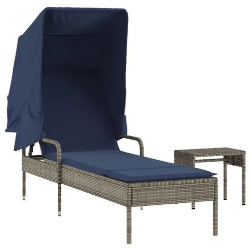 Maison Exclusive Sonnenliege mit Sonnendach und Tisch Grau Polyrattan