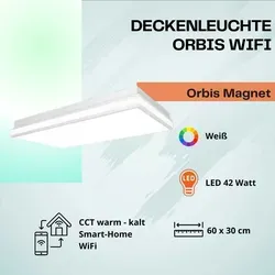 Ledvance Smart+ LED Deckenleuchte Orbis Magnet - 42W dimmbar, WiFi - Moderne LED Deckenleuchte Orbis Magnet von Ledvance, 60x30 cm, 42W, dimmbar und steuerbar via App oder Sprachassistenten. Ideal für Wohnräume, Küche oder Büro.