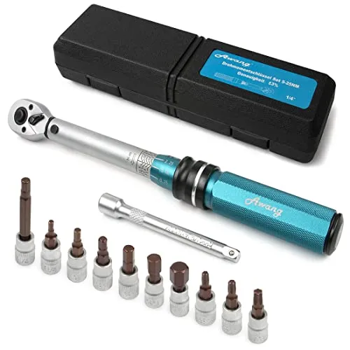Awang Drehmomentschlüssel Fahrrad & Motorrad 1/4 Zoll Antrieb 5-25NM,72- Zähne Set,Präzisionswerkzeug mit Verlängerungsstange,inklusive Innensechskant,± 3% Fehlergenauigkeit
